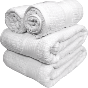 Ensemble de serviettes de bain géantes Buddemeyer - Fil peigné côtelé 100% coton - Kit 4 pièces (Blanc) - 300-499 GSM - Teint en fil - Product Image 1