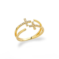 Bague en acier inoxydable en gros, double couche, motif croix, bijoux fantaisie pour femme, couleur or, style antique