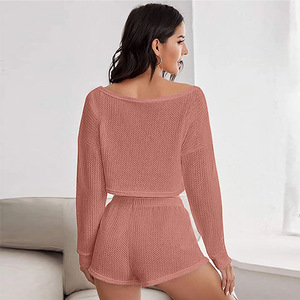 Pyjama haut à épaules dénudées Short respirant gaufré mode pyjama décontracté costume ensembles de vêtements de nuit - Product Image 4