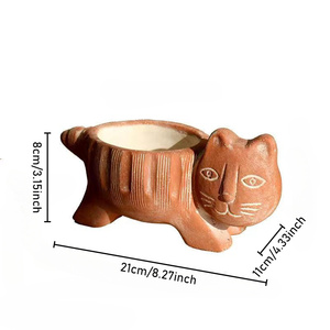 Vasi per Piante Grasse a Forma di Gatto in Cemento Arancione, Ornamento Animale Retrò per Arredamento Casa, <span class=keywords><strong>Vaso</strong></span> <span class=keywords><strong>da</strong></span> Scrivania per <span class=keywords><strong>Fiori</strong></span> <span class=keywords><strong>da</strong></span> Davanzale con Foro - Product Image 5