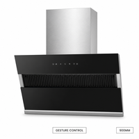 Hotte aspirante latérale en acier inoxydable de 900 mm avec éclairage LED, commande gestuelle, débit d'air de 21 m³/min, extraction silencieuse pour cuisine domestique