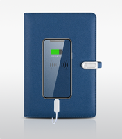 Carnet intelligent en cuir PU avec logo personnalisé, chargeur sans fil, batterie externe rechargeable, organiseur, clé USB et fermeture magnétique