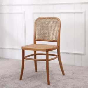 Chair Dining Wooden New Style Natural Beech Wood Dinning Cafe Cane Back Chair Restaurant Wood Dining Rattan Chair