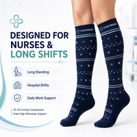 Chaussettes de compression pour infirmières 20-30 mmHg, hauteur genou, motif personnalisé, compression graduée, OEM, marque privée