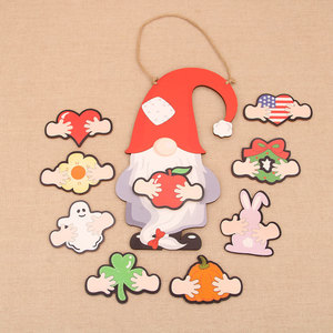 Nouvelle décoration de porte en bois DIY remplaçable pour accueillir les invités pendant Noël, Halloween, Pâques, la Fête des récoltes, etc. - Product Image 2