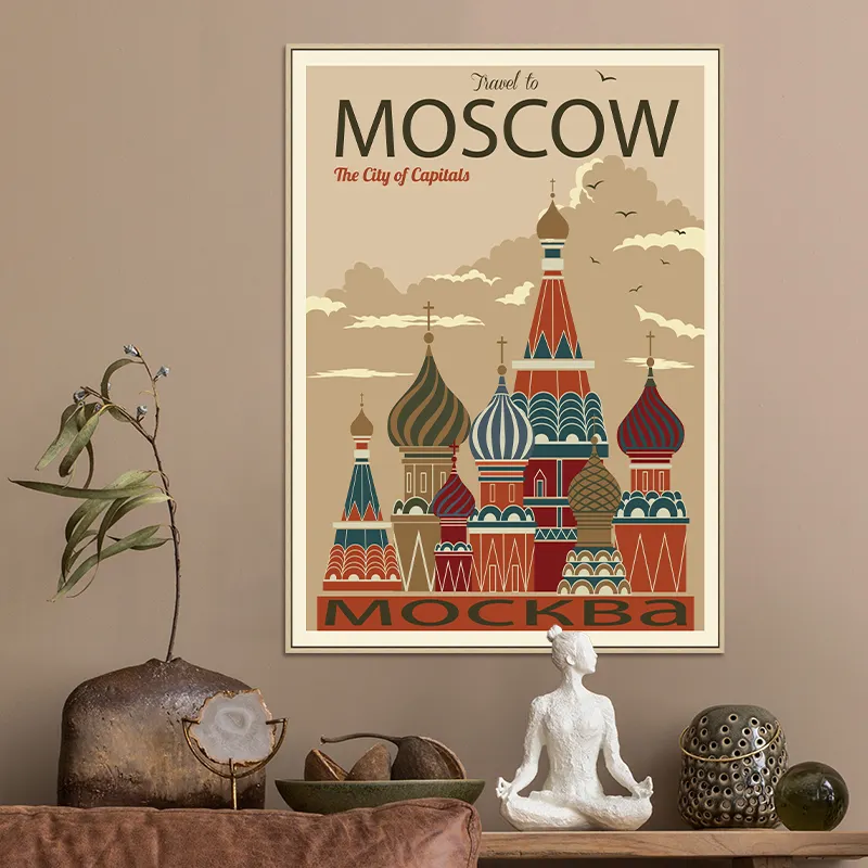 لوحة قماشية شمالية مدينة ملصق موسكو جدارية طباعة عتيقة غرفة المعيشة ديكور قلعة صور جدارية لا تزال الحياة