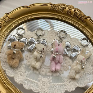 Porte-clés lumineux en peluche en forme de lapin ou d'ours en peluche avec nœud et perle, accessoires de décoration pour téléphone portable, jouets d'Halloween - Product Image 2