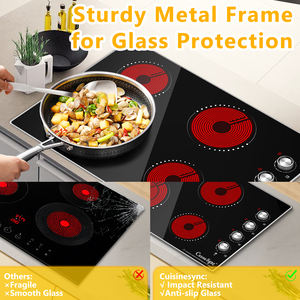 Table de cuisson électrique de 30 pouces, 4 brûleurs avec commande par bouton, table de cuisson électrique rayonnante intégrée de 7200 W, 9 niveaux de puissance, avertissement de chaleur - Product Image 4