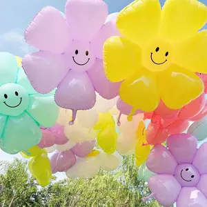 Ins Kustom Selamat Ulang Tahun Bunga Berbentuk Foil Pesta Balon Helium Persediaan Balon Foil