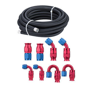 Haofa Oil Cooling Pipe Fitting Kit 8pc Nylon Braided <b>PTFE</b> Hose Red Blue Anodized Aluminum Fittings for Automotive Modification - Product Image 1