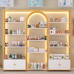 Espositore Cosmetico Moderno in Metallo <span class=keywords><strong>con</strong></span> Design ad Arco e Illuminazione LED, <span class=keywords><strong>con</strong></span> Armadietto per Negozi di Bellezza - Product Image 3