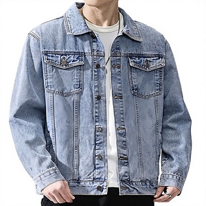 Veste en jean pour homme, décontractée, boutonnée, couleur unie, coupe classique, délavée, hiver, 100% coton, lavable, écologique, coupe-vent - Product Image 1