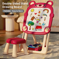 Tableau de dessin pliable double face pour enfants, tableau blanc magnétique effaçable avec chaise pour la maison et la maternelle