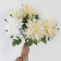 Vente en gros de fleurs artificielles de dahlia en soie, tige unique, grande fleur blanche et rose pour la décoration de la maison et de mariage