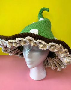 Sombrero de bruja de ganchillo de algodón 100% hecho a mano, tamaño personalizable para gorros Tik Tok, gorro de punto de Cosplay de hadas con patrón de camuflaje - Product Image 1