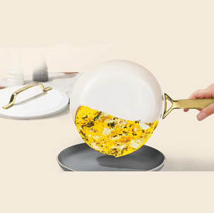 Hot Sell 8-Piece Pots <b>Pans</b> Glass Lids Stainless Steel Handles White Ceramic Non-Stick Gas Induction Ready Cookware <b>Set</b> - Product Image 3