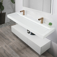 Kkr Bassin d'hôtel à suspension murale haut de gamme à surface solide moderne avec égouttoir aspect marbre certifié CUPC