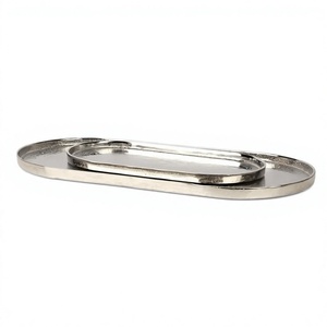 Amson Brass AG-28718 Highly Polished Tray Set 2 Factory Supply Hot Selling Tabletop Decorative Aluminum Nickel <b>Serving</b> Tray - Product Image 1