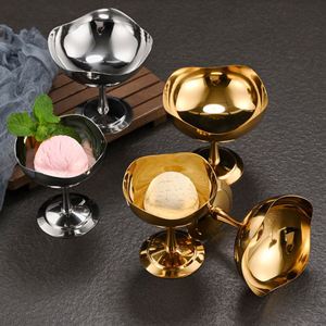 ชามขนมหวานสแตนเลสสไตล์เกาหลีสำหรับร้านอาหาร ถ้วยไอศกรีมโลหะทรงสูงสีทอง ชามผลไม้ขนมขบเคี้ยวสแตนเลสสีทอง - Product Image 3