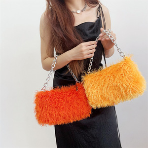 Women Shoulder Bags 2026 Solid Color Fuzzy <b>Purses</b> High Quality Fluffy Faux Lamb Fur Handbags for Women - Product Image 2