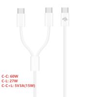 Câble USB tressé en nylon tendance 2-en-1 USB-C vers USB-C/8 broches 60W/27W 3A à charge rapide pour iPhone Samsung Huawei