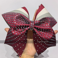 Chaussettes de cheerleading personnalisées avec nœud en vinyle pailleté rose vif, strass néon et ruban de sensibilisation au cancer