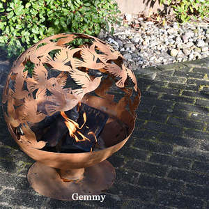 نارورة حديقة مخصصة على شكل كرة دائرية، منحوتة معدنية خارجية من الكورتن، زخارف على شكل كرة نار تعمل بالخشب - Product Image 5
