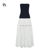 Robe longue sans bretelles en tissu tissé, patchwork à pois, sans manches, style chic, pour boutiques, vente en gros, usine OEM/ODM de vêtements haut de gamme