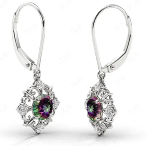Boucles <span class=keywords><strong>d</strong></span>'oreilles pendantes élégantes en <span class=keywords><strong>argent</strong></span> sterling 925 plaqué or rose avec moissanite mystique taille ronde et fermoir français - Product Image 3