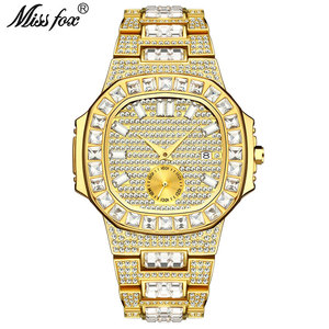 Montre pour homme tendance punk hip hop, entièrement sertie de diamants, or, étanche, calendrier, quartz - Product Image 1