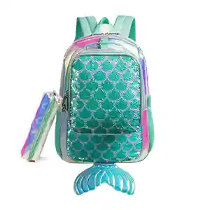 Borsa zaino a sirena per ragazze borsa da scuola posteriore da 3 pezzi Set borse da scuola impermeabili durevoli zaino per bambini