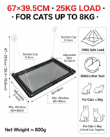Hamac pour chat à fenêtre avec 4 ventouses, capacité de charge de 25 kg, sans perçage, lit pour chat en maille, gain de place, perchoir pour chat à fixer sur la fenêtre
