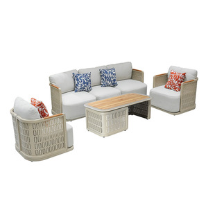 Ensemble de canapés de jardin d'extérieur, structure en alliage d'aluminium, coussins imperméables, design contemporain pour villa, patio, terrasse de piscine - Product Image 1