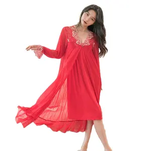 Vendita calda trendy nylon soft mesh women red plus size sexy girls dress sexy noble camicia da notte in vendita