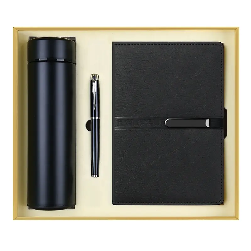 Toptan kurumsal deri not defteri hediye setleri led termos flask özel logo lüks dizüstü promosyon hediye kutusu ile kalem