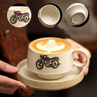 Mug en céramique rétro de 240 ml avec soucoupe, ensemble portable pour café et eau en plein air