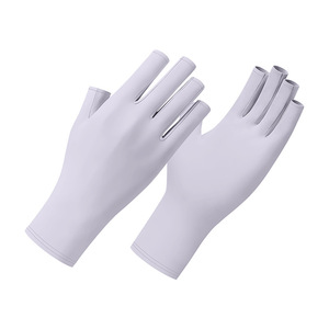 Gants de protection solaire demi-doigts pour femmes, en nylon, anti-UV, pour la conduite en extérieur et les sports, style soie glacée - Product Image 1