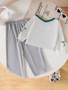 เสื้อเชิ้ตแขนยาวสีขาวลายตัวเลขสำหรับเด็กผู้หญิงฤดูใบไม้ผลิและฤดูใบไม้ร่วงใหม่พร้อมกางเกงสีเทาอ่อนสำหรับเด็กผู้หญิงอายุ 2-7 ปี - Product Image 3