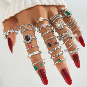 Stapelbare Ringe für Damen, Gold-Silber, klobiges Statement-<span class=keywords><strong>Ring</strong></span>-Set, Boho-Vintage-Knöchelringe, vergoldeter Schmuck, Ringe, Geschenk für Mädchen - Product Image 1