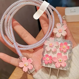 5 pièces/ensemble de protection de <span class=keywords><strong>chargeur</strong></span> pour câble USB Sakura mignon de 25 W, <span class=keywords><strong>enrouleur</strong></span> de câble, coque de protection pour <span class=keywords><strong>chargeur</strong></span> Samsung Galaxy 25 W - Product Image 3