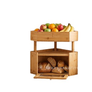 Boîte à pain en bambou, étagère de rangement de cuisine, organisateur multi-niveaux en bois pour fruits et pain, rangement de bureau avec porte rabattable - Product Image 5
