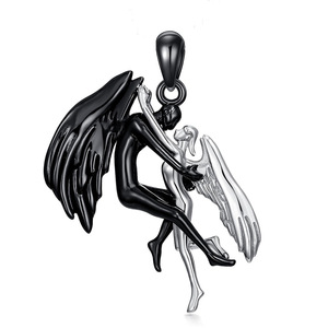 Pendentif créatif ange et diable en alliage de zinc argenté et noir, collier à la mode pour femmes, bijoux cadeau - Product Image 1