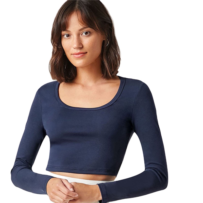 Wholesale Custom Women Long Sleeve Bamboo Cropped Top Crew Neck Shirt Made From Cozy Sustainable Organic Bamboo Viscose Fabrics