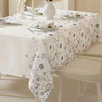 Nappe Moderne Imprimée Printemps-Été 52x70 Pouces Rectangulaire Noire Motifs Fleurs Sauvages Polyester Texturé Résistante à l'Eau Anti-Plis