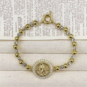 Bracelet tendance en perles <span class=keywords><strong>de</strong></span> cuivre plaqué or CH-LAT0831, bracelet à breloques religieuses plaqué argent, Vingir Marie/Jésus, bijoux en gros - Product Image 5