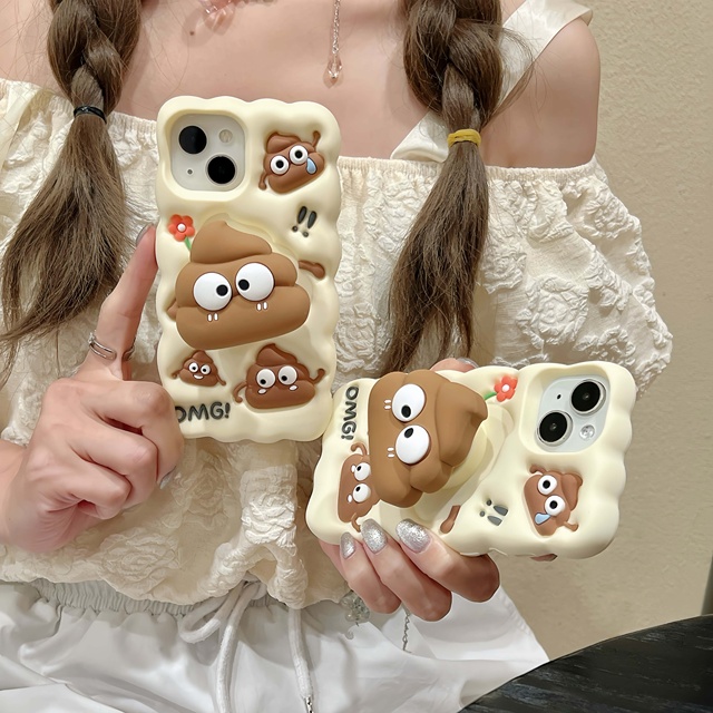 Cute Cartoon Poop Stand Mobile Phone Case for 16/15/14/13/12 Pro Shockproof 360 Protection Real Silicone Cover