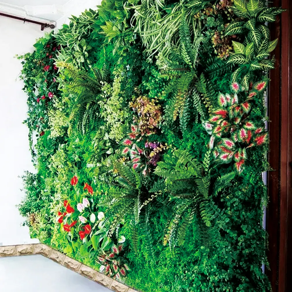 Home Outdoor Garden Decor UV-geschützter Kunst plastik Grünes Gras Blumen Wand Bakcrop Panel Künstliche Pflanze Gras Wand für Dekor