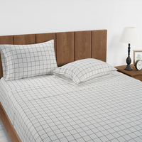 Parure de draps 4 pièces en coton 100% Windowpane Charcoal avec poches profondes et draps rafraîchissants