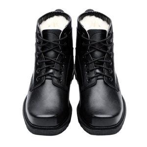 Men's Winter Leather Snow <b>Boots</b> Thick Wool Lined Mid Heel Front Lace Solid Color Adult Shoes - Product Image 3