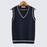 Gilet pull sans manches épais à rayures col en V style preppy unisexe anti-boulochage pour uniforme scolaire - Nouvelle collection printemps